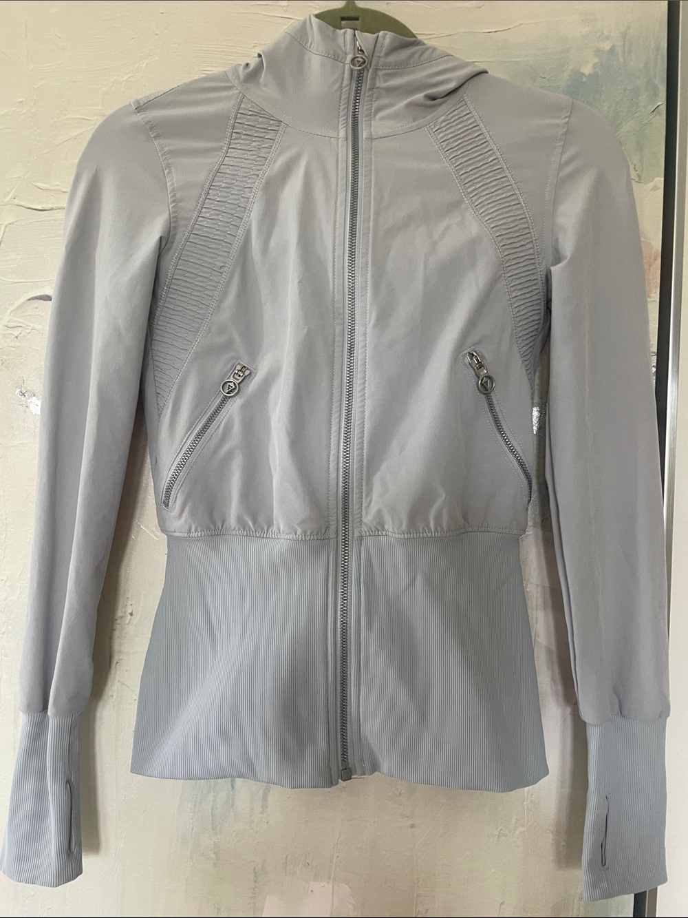 Ivivva Light Gray Hooded Zip Athletic Jacket